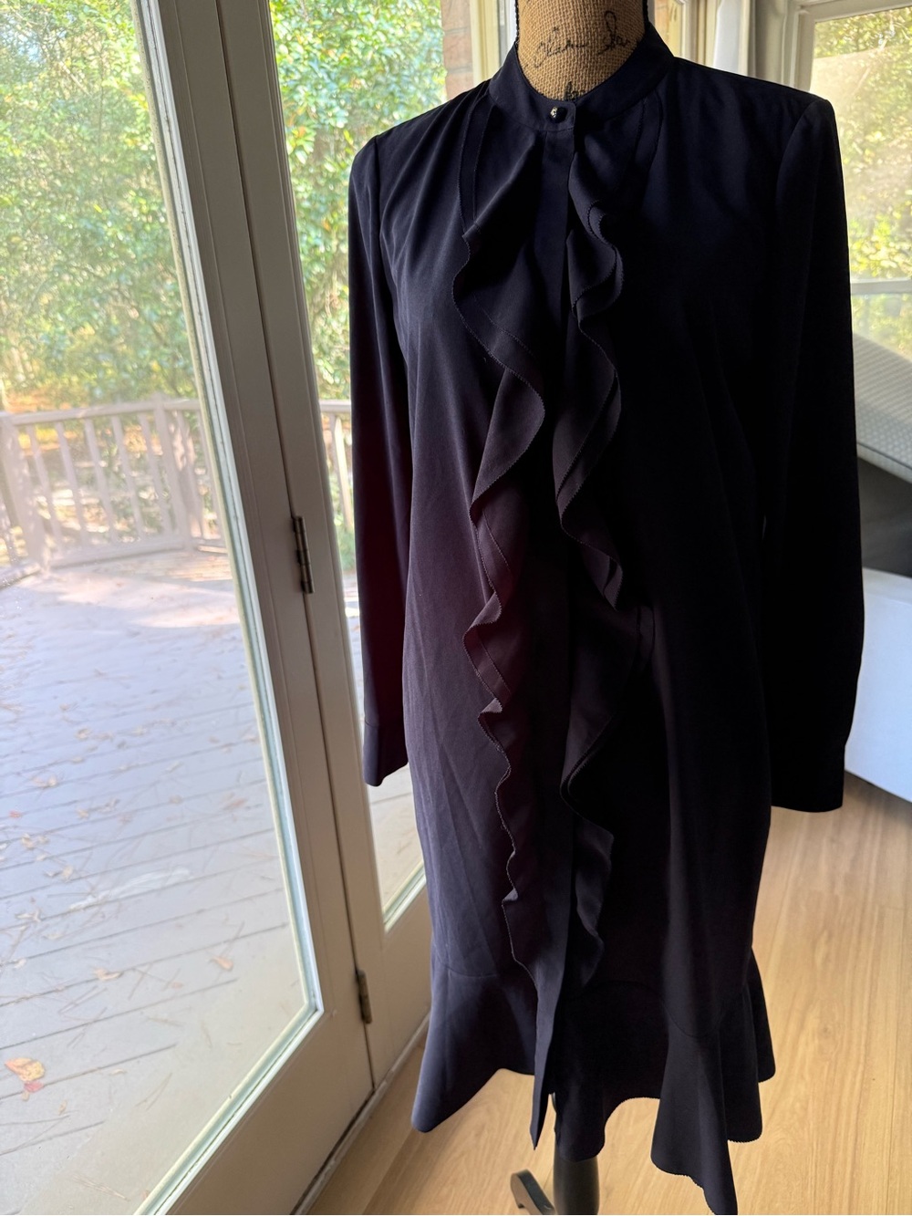 Tory Burch Black Long-Sleeve Ruffle-Front Dress